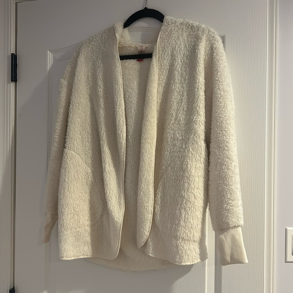fuzzy white hoodie cardigan